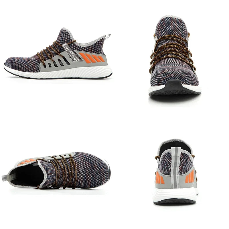 Men'S Safety Shoes Work Boots Steel Toe Cap Puncture Proof Work Sneakers Outdoor Breathable Mesh Safety Shoes Light Work Shoes