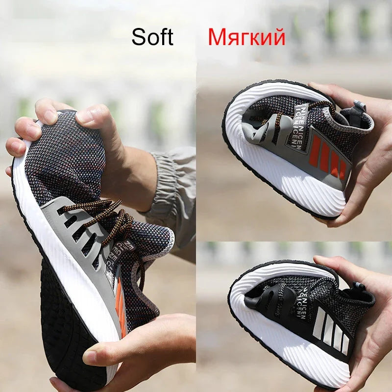 Men'S Safety Shoes Work Boots Steel Toe Cap Puncture Proof Work Sneakers Outdoor Breathable Mesh Safety Shoes Light Work Shoes