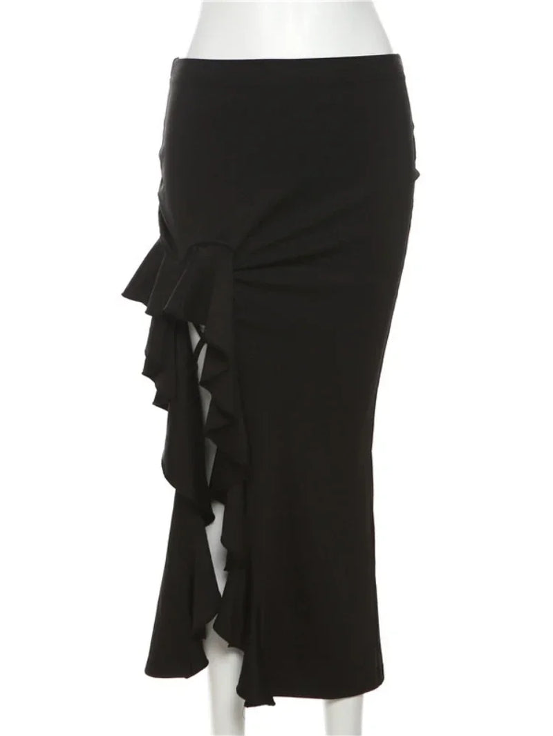 High-Waisted Half-Split Y2K Skirt Slim Skirts Streetwear Solid Micro-Pleats Bustier Skirt Evening Dresses Bandage Women Clothing