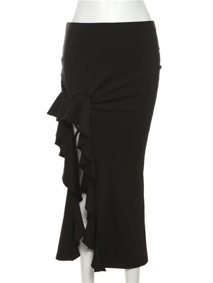 High-Waisted Half-Split Y2K Skirt Slim Skirts Streetwear Solid Micro-Pleats Bustier Skirt Evening Dresses Bandage Women Clothing