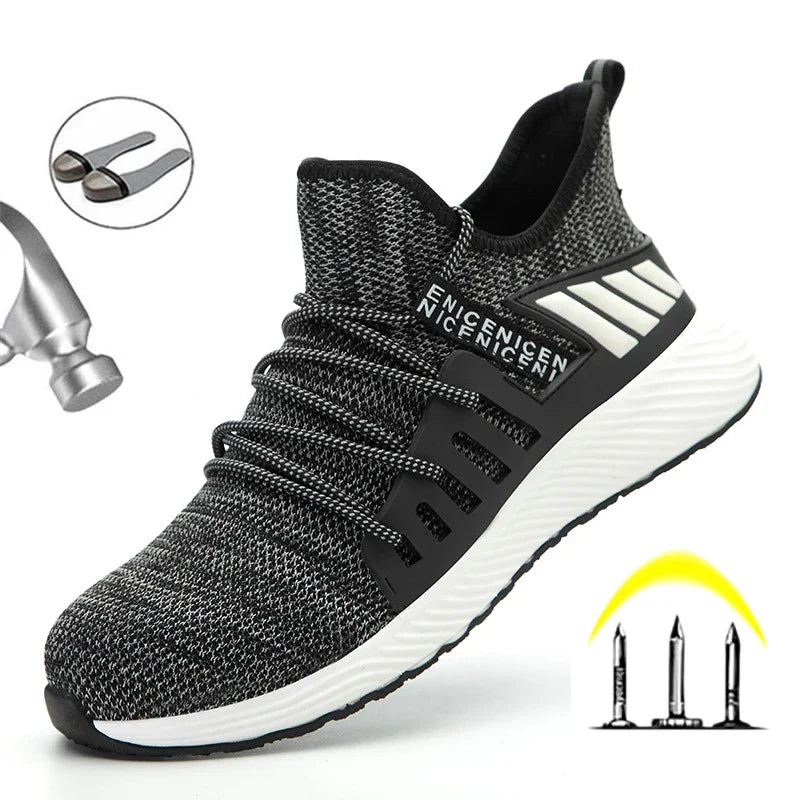 Men'S Safety Shoes Work Boots Steel Toe Cap Puncture Proof Work Sneakers Outdoor Breathable Mesh Safety Shoes Light Work Shoes