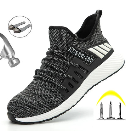 Men'S Safety Shoes Work Boots Steel Toe Cap Puncture Proof Work Sneakers Outdoor Breathable Mesh Safety Shoes Light Work Shoes
