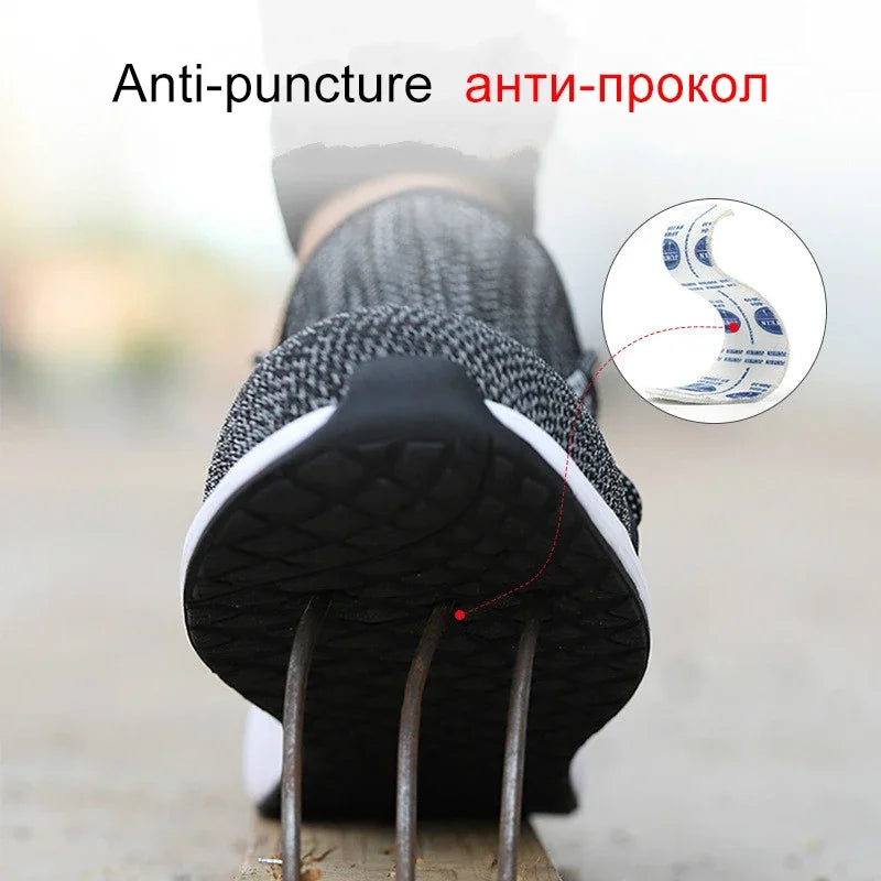 Men'S Safety Shoes Work Boots Steel Toe Cap Puncture Proof Work Sneakers Outdoor Breathable Mesh Safety Shoes Light Work Shoes