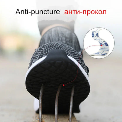 Men'S Safety Shoes Work Boots Steel Toe Cap Puncture Proof Work Sneakers Outdoor Breathable Mesh Safety Shoes Light Work Shoes