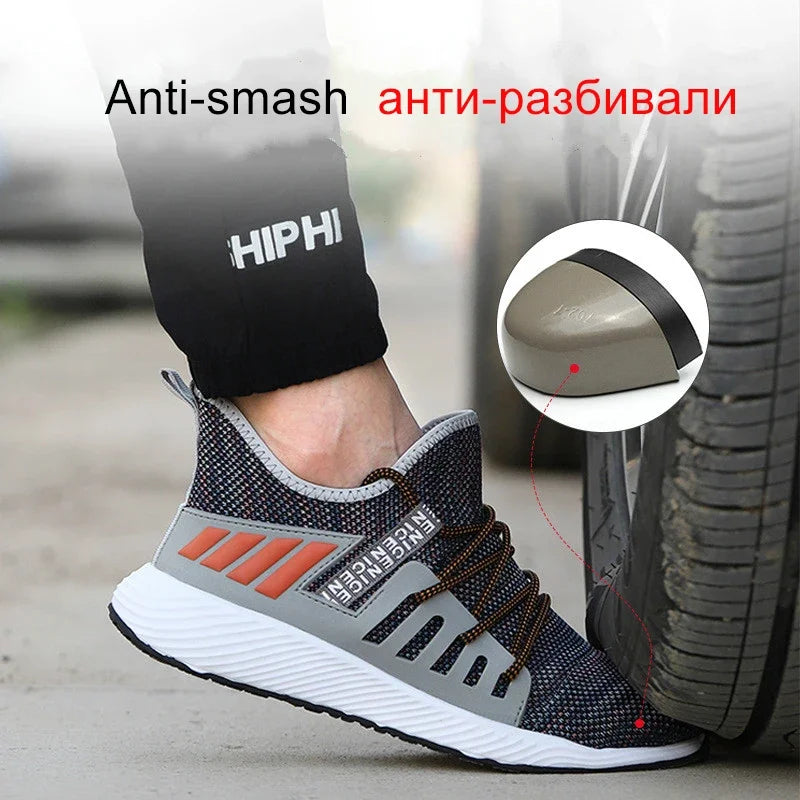 Men'S Safety Shoes Work Boots Steel Toe Cap Puncture Proof Work Sneakers Outdoor Breathable Mesh Safety Shoes Light Work Shoes