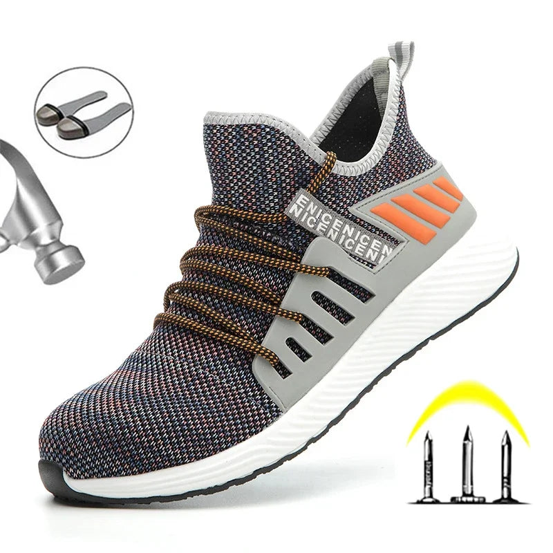 Men'S Safety Shoes Work Boots Steel Toe Cap Puncture Proof Work Sneakers Outdoor Breathable Mesh Safety Shoes Light Work Shoes